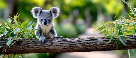 Curious Koala Cub on a Branch