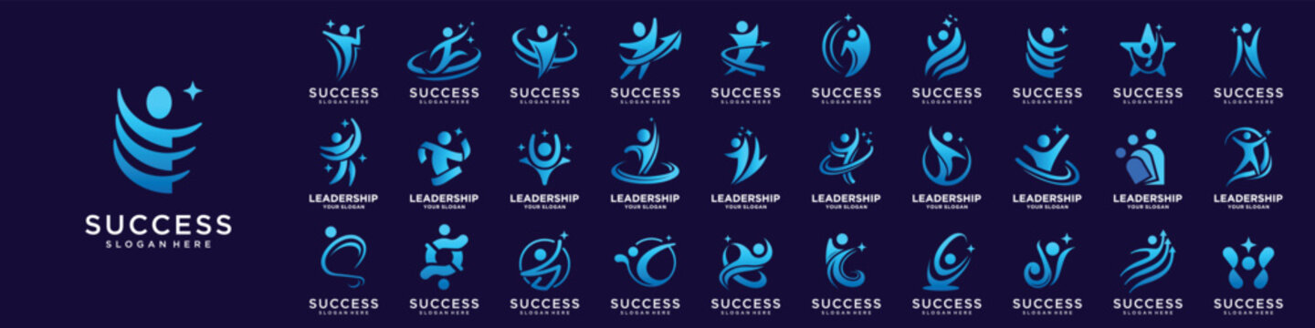 Mega collection of Success people logo design. Arrow logo concept. Healthy life vector illustration.