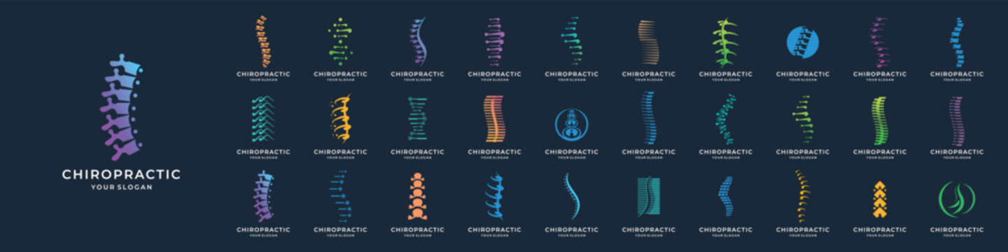 best of collection abstract chiropractic logo. massage, back pain, spine symbol osteopathy. icon set logotype.