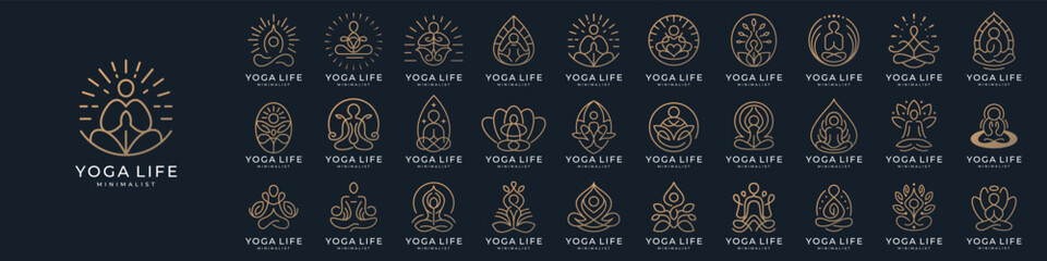 mega collection logo yoga life line minimalist. Yoga, Zen and Meditation logos inspiration.