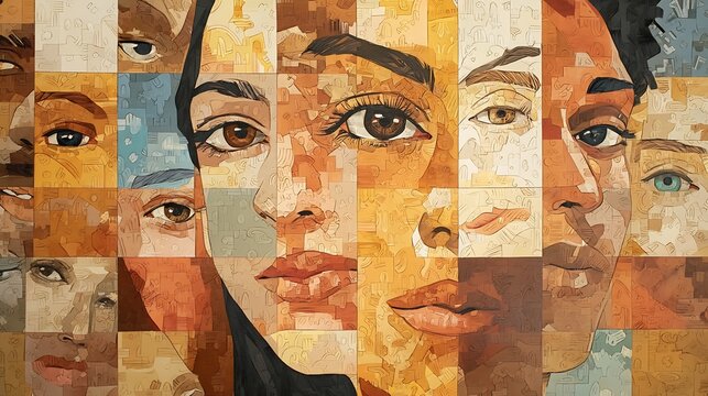 diverse faces collage showing unity and equality concept