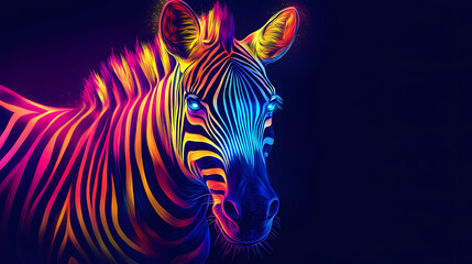 Dazzling neon zebra shining brightly on black background image. [Neon Beasts] | Ultra Pulse | bright predator. Illustration