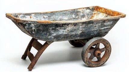 Rustic Weathered Wooden Wheelbarrow with Metal Frame