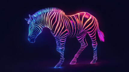 Fototapeta premium Dazzling neon zebra shining brightly on black background image. [Neon Beasts] | Radiowave Tracker | frequency beast. Illustration