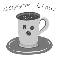 Happy Coffee Break. Vector illustration of a coffee cup with a playful face made of coffee beans. Perfect for themes to coffee, breaks, happiness, and simple pleasures.