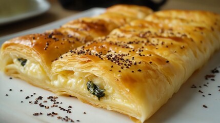 Brek flaky pastry cheese and spinach filling sliced side view