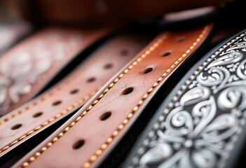 Obraz premium group of leather belts sitting on top of a table