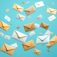 Floating envelopes symbolizing communication and mail delivery in a dynamic setting.