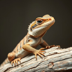 Fototapeta premium Portrait of a Desert Lizard in Stunning Detail on a Weathered Branch