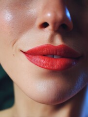 Naklejka premium makeup detail close-up with glossy skin and bold lips