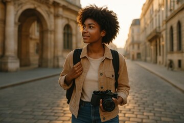 Traveler exploring historic streets.