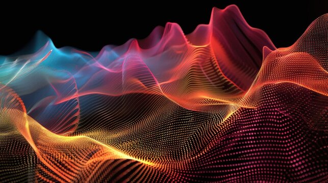Abstract digital fluid simulation of flowing, colorful particle systems showcasing modern color theory in computational fluid art.