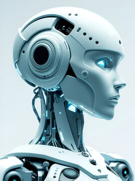 Advanced Humanoid Robotics Engaged in Futuristic Artificial Intelligence Programming