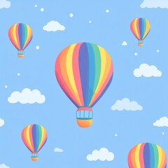 Obraz premium 3D rainbow hot air balloon floating on pastel sky
