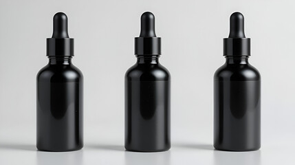 Luxury small black matte glass Dropper Bottle front view. Mockup isolated on white background.