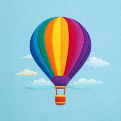 Fototapeta premium 3D rainbow hot air balloon floating on pastel sky