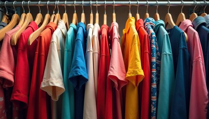 Garment racks overflowing with discounted clothes , clothing, final sale, autumn sale