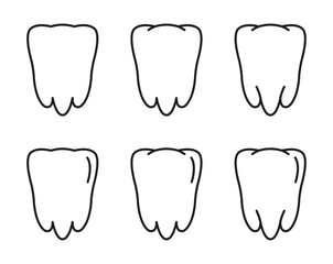 Set of outline teeth icons with varying degrees of detail isolated on a white background