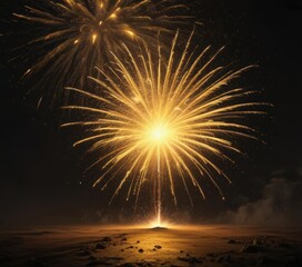 Bright yellow fireworks burst against a dark backdrop, creating an atmospheric spectacle ,  vivid,  sparkle,  illumination