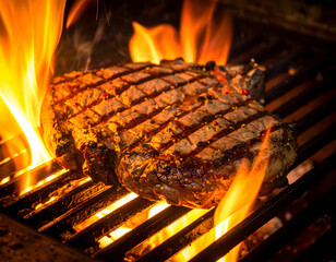 Grilled Ribeye Steak On Barbecue Grill