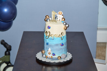 Space-Themed Birthday Cake with Astronaut and Planets
