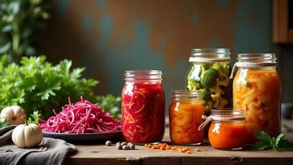 Preserved Vegetables in Jars - A Colorful Autumn Harvest