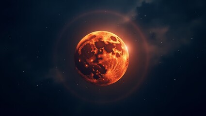 Obraz premium Fiery Red Moon in the Night Sky