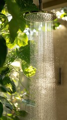 Relaxing shower experience surrounded by lush greenery