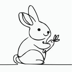 Obraz premium Line Art Bunny Holding a Carrot Icon 