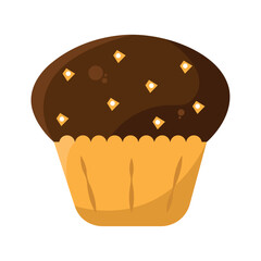 Chocolate muffin with toppings. Vector