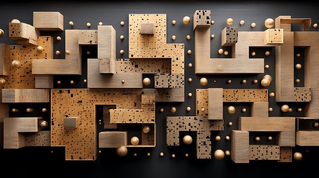 The image shows rectangular and cubical shapes with a mesh design, along with a few spheres against a background.