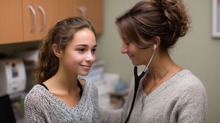 A medical assistant takes vital signs of a nervous teenage patient showcasing the supportive role of staff in alleviating anxiety during checkups.