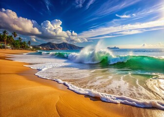 Obraz premium Acapulco Beach: Majestic Ocean Waves Crashing on Sandy Shore