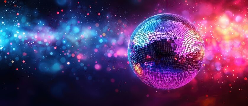 Disco Ball in Neon Lights A Vibrant Party Background