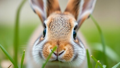 Obraz premium close up of a rabbit's face in the grass