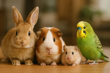 Adorable small pets together posing.