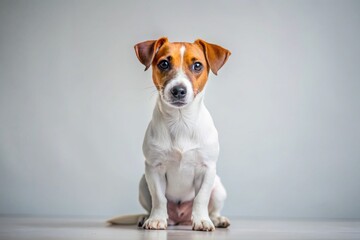 Adorable Jack Russell Terrier Puppy Posing Against White Background - Stock Photo