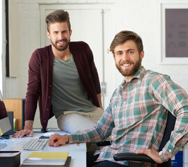 Portrait smile, team and business people for about us, startup collaboration and website planning...