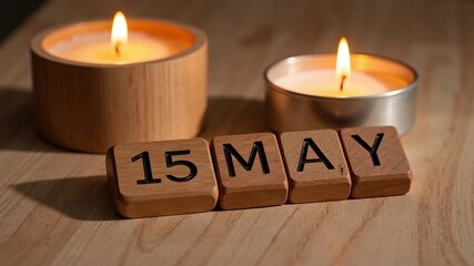 Cozy Candlelight and Wooden Blocks: 15 May Date Display