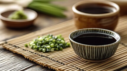 そばつゆと刻みネギのシンプルな食卓シーン