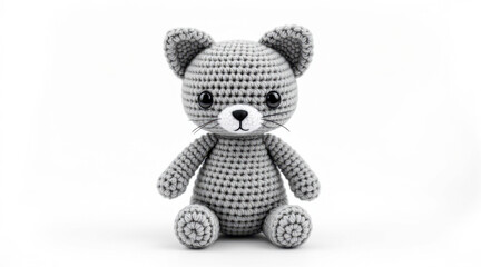 Amigurumi cat toy smiling against clean white background  