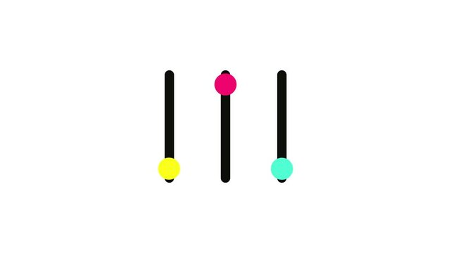 Animated Kebab Menu or More Options Icon on white background. Icon with vertical lines and moving circles. Loop animation