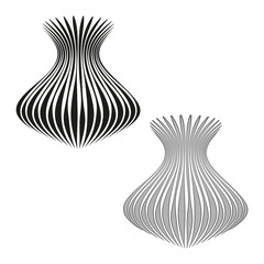 Abstract vase form. Black white illusion. Curved vertical stripe. Vector 3D effect.