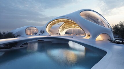 Obraz premium Futuristic Architectural Design: Biomorphic Lakeside Residence