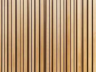 Vertical wooden slats create a neutral wall paneling.  Natural light beige and brown wood grain.  Striped pattern.  Clean, minimalist design
