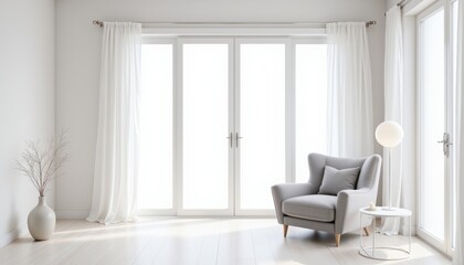 Fototapeta premium A white room with a chair and a table