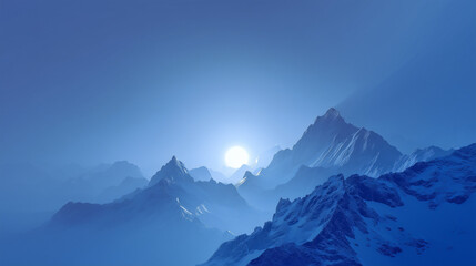 Obraz premium A particularly clean blue background, the picture depicts the sunrise over the mountains