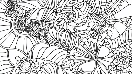 Intricate Floral Zen Doodle Design: Black and White Line Art