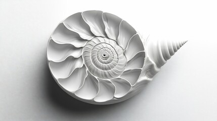 Obraz premium Monochromatic Nautilus Shell: Spiral Symmetry in White