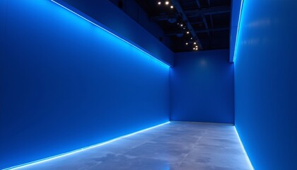 A blue room with no furniture and no people